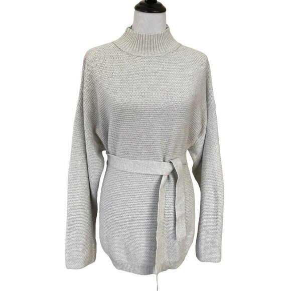 Free People Beach Light Gray Byron Oversized Pullover Sweater Tie Front Medium - Picture 1 of 13